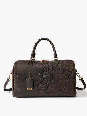 NDG Paris Toast Bag Travel Daily Dark Brown Rustic Paisley Purse